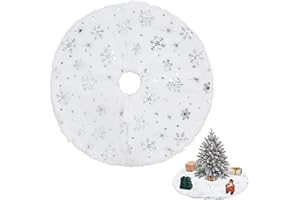 LUYANFX Mini Weihnachtsbaumdecke Rund, Weihnachtsbaum Plüsch Rock Weiß, Schneeflocken Decke Weihnachtsbaum, Christbaumdecke für Mini Weihnachtsbaum, 38 cm, Weihnachtsdekoration (Silber Schneeflocke)