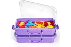 SIKMCLE Caja de arena Sensory Bin con tapa y asa, caja de arena portátil Sensory para niños, bandeja de actividad de plástico para niños pequeños, 2 unidades, color morado