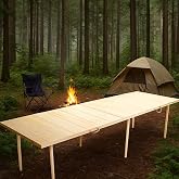 pratikoutdoor Katlanır Kamp, Piknik ve Bah&ccedil;e Masası 75x228 cm - Ham Naturel Renk