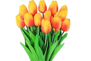 Veryhome Fiore Artificiale Fiore Finto Tulipano Materiale in Lattice Vero Tocco Matrimonio Stanza Famiglia Alberghi Festa DIY al operto Decorazione Tramonto Rosso - 20 Pezzi