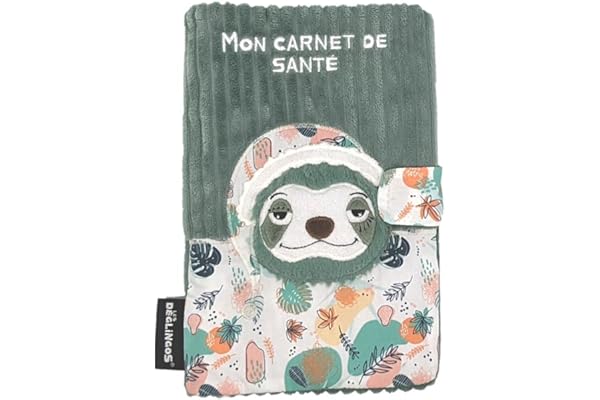 LES DEGLINGOS - PROTEGE CARNET DE SANTE CHILLOS LE PARESSEUX - VERT - Dès la naissance - Idée cadeau - 25cm
