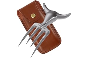 ‎STEAKCHAMP Steak Champ Bull Fork Fleischgabel 16,5 cm inkl. Leder Holster: Massive Tranchiergabel, Zinklegierung, Spülmaschinenfest, Gürtelclip, Sicherungslasche