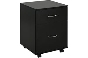 HOMCOM 2 Drawer Filing Cabinet with wheels, Mobile File Cabinet for Home Office, Small Printer Stand, Black