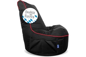 ‎BRUNI Bruni Cockpit – schwarzer Gaming-Sitzsack zum Zocken mit Lehne und Fach, Indoor und Outdoor geeignet, in Deutschland gefertigt (Schwarz/Rot)
