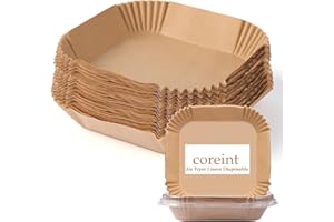 COREINT Air Fryer Liners -Airfryer Liners Square Primium Quality 55PCS Unbleached Greaseproof Compatible with COSORI, Ninja, Tower,Tefal, Russell Hobbs Fryers Non-Stick Baking Paper Fryer Accessories 6.5Inch