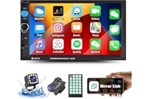 CAMECHO 2 Din Car Stereo with Bluetooth, 7 Inch HD Touch Screen Car Radio Mirror Link Bluetooth Hands Free FM Radio SWC AUX USB SD EQ MP5 Car Player with +Frame +12LED Backup Camera