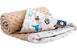 Medi Partners Baby Blanket, 100% Cotton, 75 x 100 cm, Double-Sided Multifunctional Plush Blanket for Pushchairs, Soft, Fluffy, Boho Animals with Beige Plush