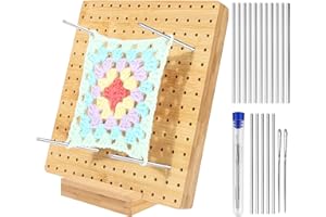 INDRNIF Granny Square Planche De Blocage Pour Crochet Granny Square Planche De Blocage En Bois Faite à La Main 20 Cm Planche De Blocage Avec 20 Tiges En Acier Inoxydable Et 5 Aiguilles