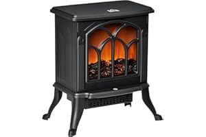HOMCOM Chimenea Eléctrica de Pie 750/1500 W, Chimenea Decorativa con 2 Niveles de Potencia, Efecto Llama, Protección Sobrecalentamiento, Área de Cobertura 15-20 m², Negro