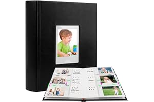 NISELITY Photo Album for Fujifilm Instax Mini Camera, 180 Pockets Photo Album with Writing Space for Polaroid, Leather Cover, 2x3 Photo Album for Instax Mini 12 11 9 40 8 7 Evo LiPlay Instant Camera (Black)