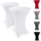 Blumtal 5er-Set Stretchbezug Stehtisch Hussen - Elegante Stehtischhusse für Bistrotisch Ø 80-85cm, Weiß