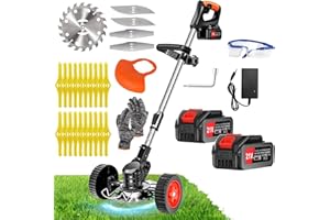 Xbzzgmg Cordless Strimmer, Adjustable Grass Trimmer Telescopic Lightweight Brush Cutter with 2 Batteries and 4 Blade Types of Garden Strimmer, Grass Cutter for Yard, Garden, Sidewalk Edges