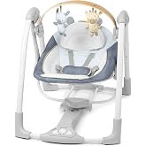 Ingenuity Swing n Go taşınabilir salıncak, &ccedil;ıkarılabilir, s&uuml;rd&uuml;r&uuml;lebilir kaynaklı, ahşap oyuncak bar, 5 vites, 0-9 aylık yaş 