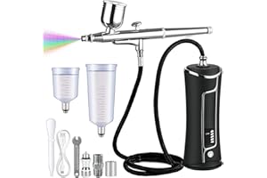 longziming Airbrush Set, Tragbare USB-aufladbare Druckluft Sprühpistole und Sprühgerät mit automatischer Abschaltung und Reinigungsset, für torten, Tattoos, Make-up, Schuhen, Nägeln, Malerei, Backen