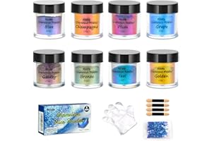 ROIZEFAR Polvere di Mica Camaleonte, 8 Colori X 3,5 g di Pigmenti Epossidici in Polvere di Metallo per Pittura a Sapone, Creazione di Gioielli, Smalto per Unghie, Pittura, Resina Epossidica, Melma