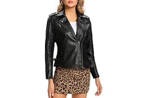S P Y M Womens Leather Jacket, Faux Motorcycle Biker Coat, Regular and Plus Size Coat