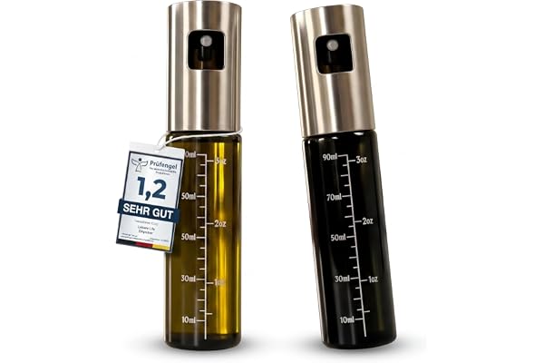 Leisure Life® | NOUVEAUTÉ | Lot de 2 vaporisateurs d'huile | Revêtement en acier inoxydable de 1 mm | Verre anti-UV | Sans BPA | Vaporisateur d'huile de 100 ml