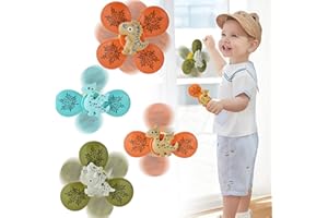 WGDE TOY 4pcs Suction Cup Spinner Baby Sensory Toys, Safe Interesting Table Sucker Gameplay, Bath Toy Rotating Spinning Top for Toddlers Kids Autistic Children 6-12-18 Months 1 2 3 Year Old Boys Girls