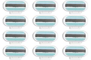 FEGAT Smooth zestaw 12 ostrzy do golenia dla kobiet, z nawilżającymi poduszkami ochronnymi, żyletkami dla kobiet, do wrażliwej skóry i okolic intymnych (niebieskie)