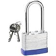 CL-Link Shackle Padlocks Long Lock with Keys Heavy Duty Key Padlock Outdoor Weatherproof Heavy Duty Laminated Padlock for Gym Locker, School, Garage, Fence, Shed
