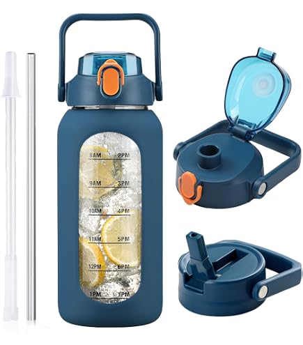2L Glas-Sportflasche Mit Silikonhülle – Doppelter Trinkanschluss, Auslaufsicher, Ideal Für Fitness & Outdoor