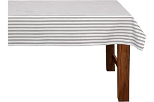 ‎FILU FILU Tischdecke 140 x 180 cm Grau/Weiß gestreift (Farbe und Größe wählbar) - hochwertig gefertigtes Tischtuch aus 100% Baumwolle