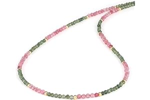 NirvanaIN – Facettierte runde Nephrit-Jade und Erdbeerquarz-Edelstein (2–2,5 mm), Perlen-Halskette für Frauen mit 925er-Silber-Verschluss (45 cm)