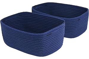 ORGMASTER 2 Pack Small Rope Baskets 33x21.6x13 cm, Woven Storage Basket Closet Organizer Bins, Shelf Boxes for Organizing Home Office, Cat Dog Toy Box, Empty Gift Basket, Navy