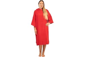 ALLEN & MATE Poncho di asciugamano con cappuccioanni per adulti, abito da cambio di cotone Terry per, nuoto, surf, bagno, sport acquatici, attività interne e esterne (S-M, rosso)