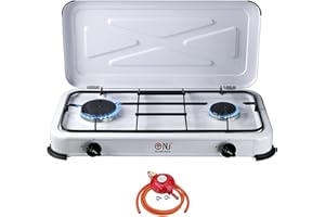 NJ THE RIGHT CHOICE NJ-02 Camping Gas Stove - Portable 2 Burner Gas Hob LPG Cooker with Lid for Outdoor 3.4 kW (Propane 37mbar Screw-on)