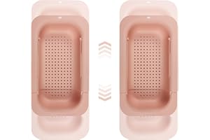 Eyourlife Siebkorb über der Spüle，Waschbecken Filterablage, Multifunktionaler Küche Lagerregal, Einstellbarer Spüle Abfluss Regal für Geschirr Obst Gemüse (Pink 2 Stück)