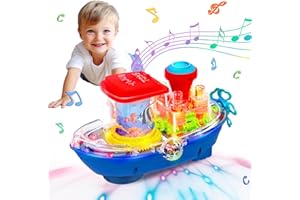 SWTOIPIG Giocattoli per Bambini Giocattolo per Nave Trasparente con Luce e Musica, Giocattolo per Ingranaggi Meccanici Elettrici per Ragazzi Ragazze Regali per Bambini per