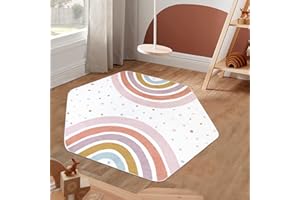 STARUIA Rainbow Kids Rug 55"x47" Hexagon Washable Non-Slip Play Mat for Bedroom, Playroom, Nursery, Classroom, Dorm