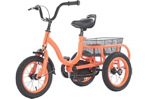 YyanLAK 12 Zoll 3 RäDer Dreirad Kinder FahrräDer, FüR Jungen/MäDchen Single Speed Dreirad Fahrrad, Mit GroßEr Einkaufskorb, HöHenverstellbar, 25kg Maximale Belastbarkeit, FüR Kinder