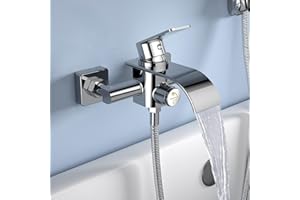KULACO Robinet de baignoire cascade, mitigeur avec bouton poussoir, mitigeur de baignoire à une main, en laiton, montage en saillie, chromé