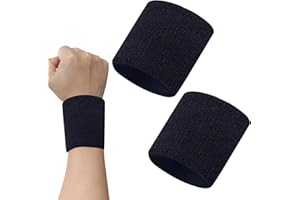 MEKEET Sweat Bands Wristbands Elastic Black Arm Sweatbands Cotton Gym Sports Sweatband Bracelet Fitness Sweatbands for Men Women for Tennis Running Basketball