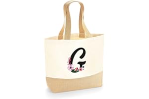 Colorfamily Borsa Mare Donna Grande Borsa Da Spiaggia con Iniziale Floreale - Scegli la tua Iniziale - 100% cotone