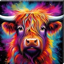 Colour Splash Arty Highland Cow Canvas Scottish Wall Art Bright ...