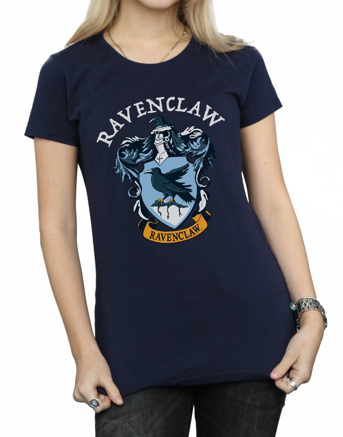 Absolute-Cult-Harry-Potter-Damen-Ravenclaw-Crest-T-Shirt-Navy-Blau-Medium