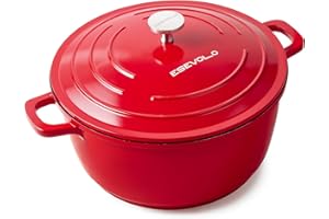 ESEVOLO Casseruola in ghisa a induzione 24 cm, pentola rotonda 4,5 l, in ghisa di alluminio, con rivestimento in ceramica antiaderente, pentola con coperchio, ideale per zuppa, stufati, pane, forno e