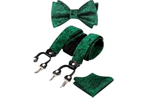 Alizeal Mens Adjustable Floral Paisley Self-tied Bow Tie, Pocket Square and Elastic Y Shape 6 Clips Braces Set