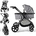 GYMAX Baby Stroller, Foldable Toddler Pushchair with Adjustable Backrest/Canopy/Handle and Storage Bag, Convertible Buggy Pram for 0-3 Years Old Infant Kids (Gray)