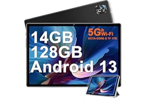 FACETEL Tablet 10 Pollici Android 13 Tablet con Octa-Core 2.0 GHz, 14GB + 128 GB (TF 1TB) | 2.4G + 5G WiFi | 8000mAh | FHD | Doppia Camera | Bluetooth5.0 Tablet Android 13 Tablet, Nero