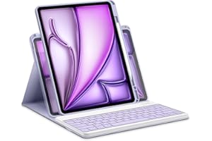 Bettdow for iPad Air 13 Inch M3 2025/ M2 2024 Keyboard Case, Horizontal/Vertical Use, UK Layout Detachable Keyboard with Case for Air 13" M2 2024/ M3 2025/ Pro 12.9 Inch 3rd/4th/5th/6th (Purple)