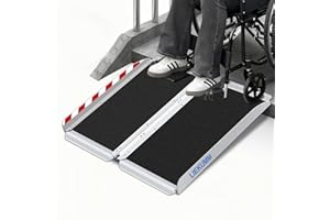 LIEKUMM Rampe per Disabili, 61L x 77W Rampa Pieghevole Antisdrucciolo, Capacità 300 kg Rampe per Disabili in alluminio