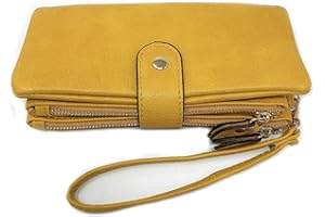 LeahWard Women's Soft Faux Leather Purse Wristlet Card Holder 611 (Mustard Long)