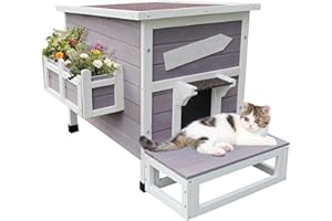 HiCaptain - Cuccia gatto esterno, cuccia per cani da esterno, con porta di fuga, per casa e gattini, resistente alle intemperie (grigio)