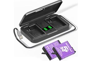 CITYORK Kit Chargeur de Batterie pour DJI Osmo Action 5 Pro/Osmo Action4 / Osmo-Action3 Chargeur de caméra Sport, Batterie 2250 mAh (Pack de 2) et Slots Double Canal, avec écran LCD et câble USB