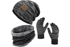 LCZTN FASHION Mens Winter Beanie Hat Scarf Touchscreen Gloves Set Warm Fleece Lined Knit Ski Hats Slouchy Skull Cap for Unisex