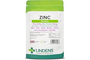 Lindens Zinc Citrate 50mg - 100 Vegan Tablets - Immune Function, Fertility, Healthy Bones, Vision, Hair, Nails and Skin - Made in The UK | (3+ Months Supply) | Letterbox Friendly